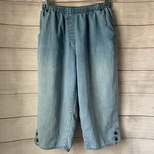 Allison Daley Retro Denim Jean Capris Pull On Button Detail Legs Size 6 Petite